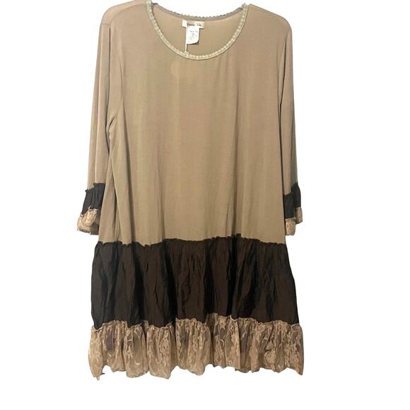 PAISLEY VINE LONG SLV RND NECK MIDI BOHEMIAN DRESS, WOMENS, 2XL, TAN/BROWN, LACE - Picture 1 of 11